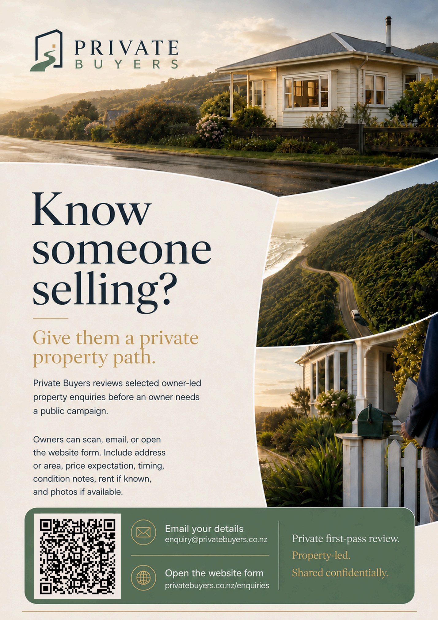 Private Buyers referral flyer for private property enquiries with working QR code